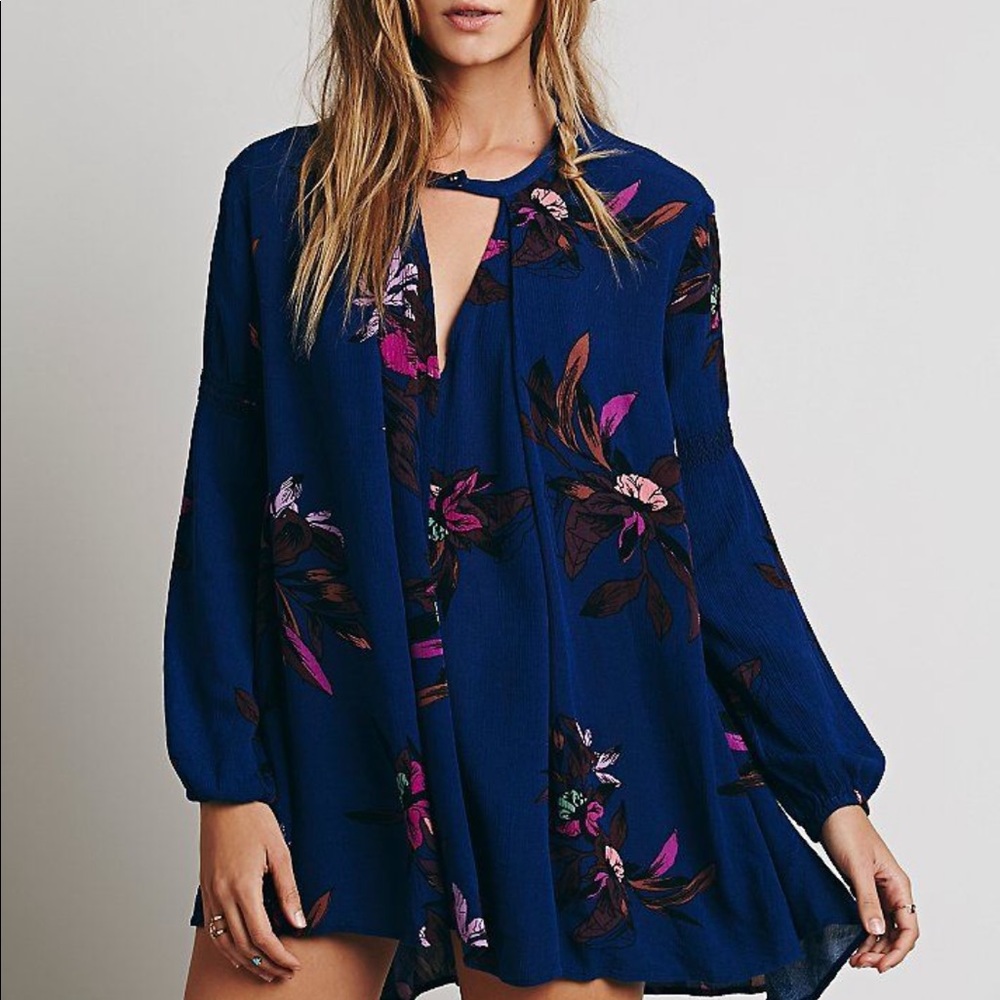 free people tunic swing top blue electric orchard